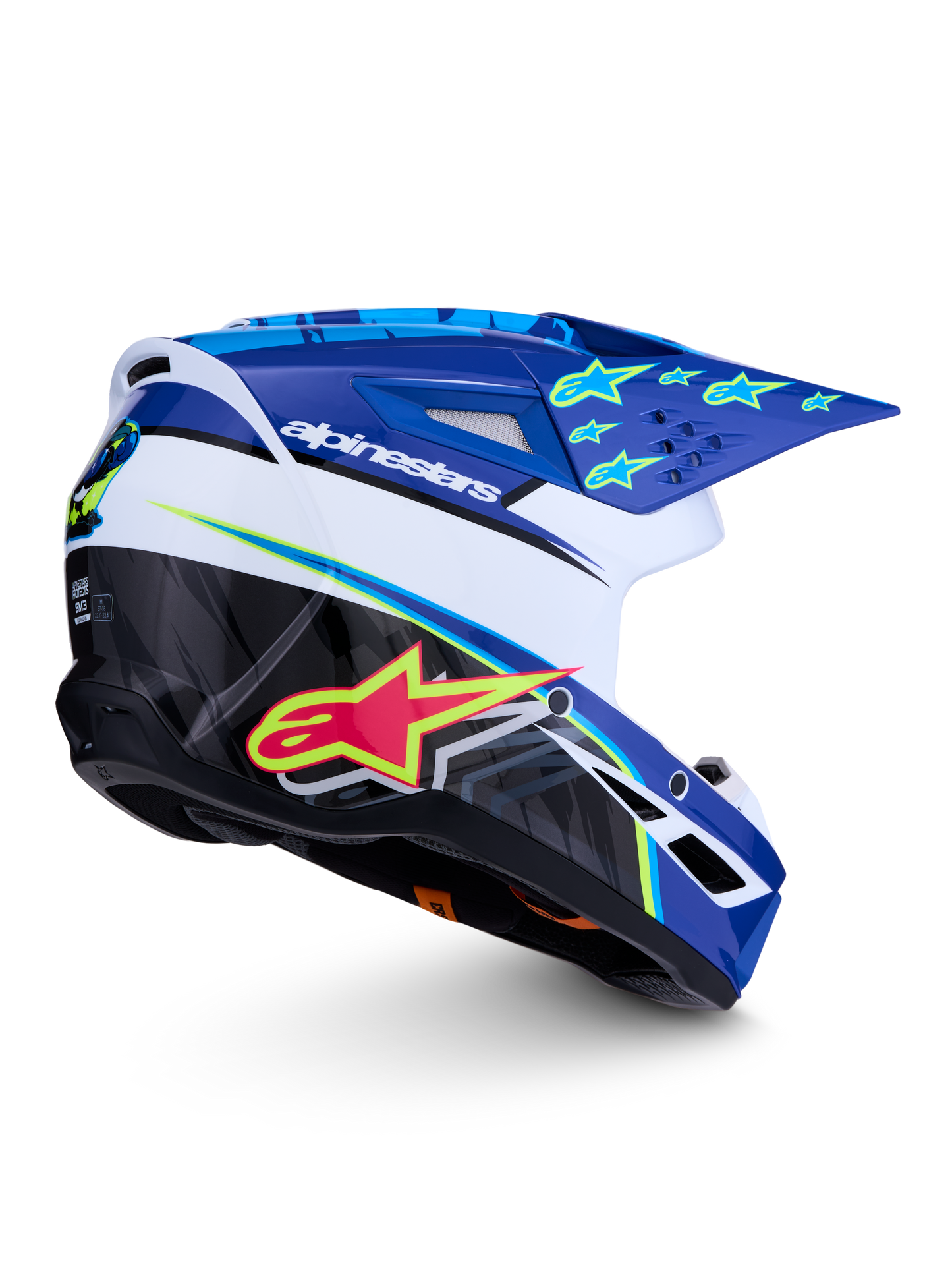 Alpinestars S-M3 Falcon Helm ECE 22.06 Blauw Wit Zwart Roze Fluo Geel Fluo