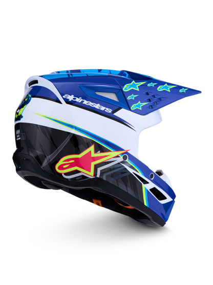 Alpinestars S-M3 Falcon Helm ECE 22.06 Blauw Wit Zwart Roze Fluo Geel Fluo