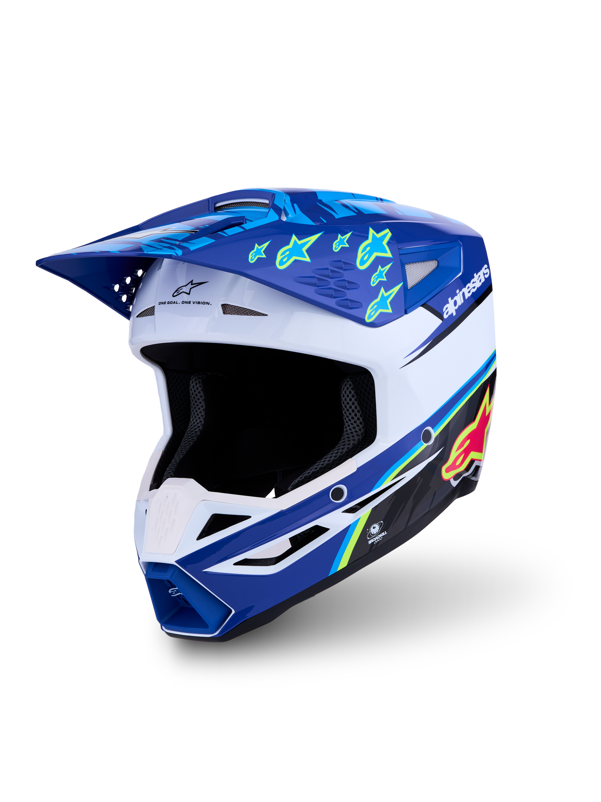 Alpinestars S-M3 Falcon Helm ECE 22.06 Blauw Wit Zwart Roze Fluo Geel Fluo