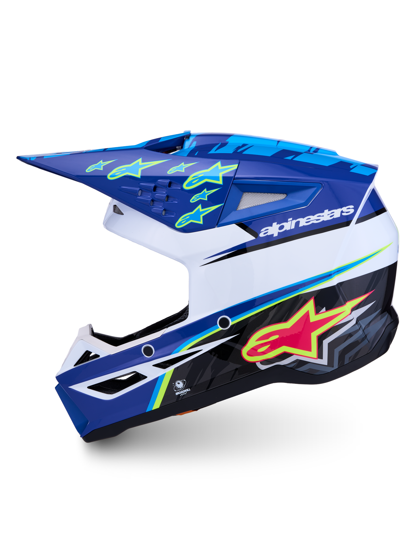 Alpinestars S-M3 Falcon Helm ECE 22.06 Blauw Wit Zwart Roze Fluo Geel Fluo