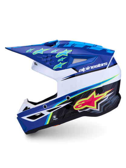 Alpinestars S-M3 Falcon Helm ECE 22.06 Blauw Wit Zwart Roze Fluo Geel Fluo