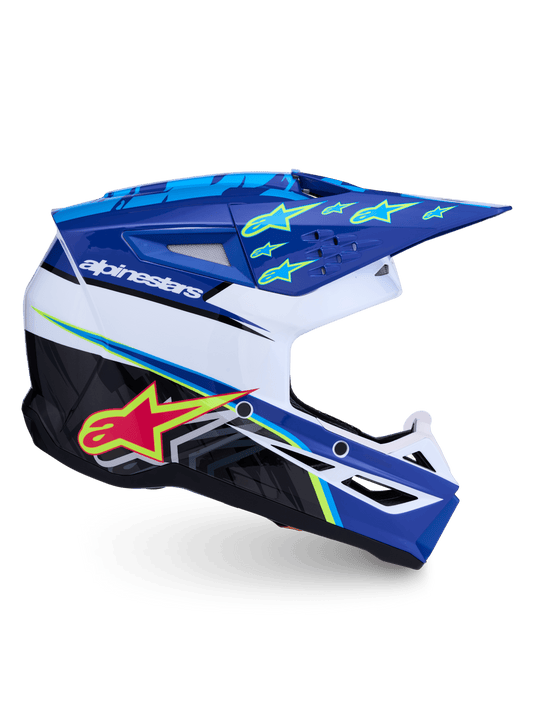 Alpinestars S-M3 Falcon Helm ECE 22.06 Blauw Wit Zwart Roze Fluo Geel Fluo - MxProStoreParts