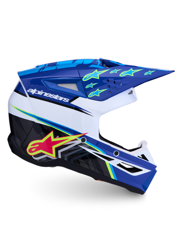 Alpinestars S-M3 Falcon Helm ECE 22.06 Blauw Wit Zwart Roze Fluo Geel Fluo
