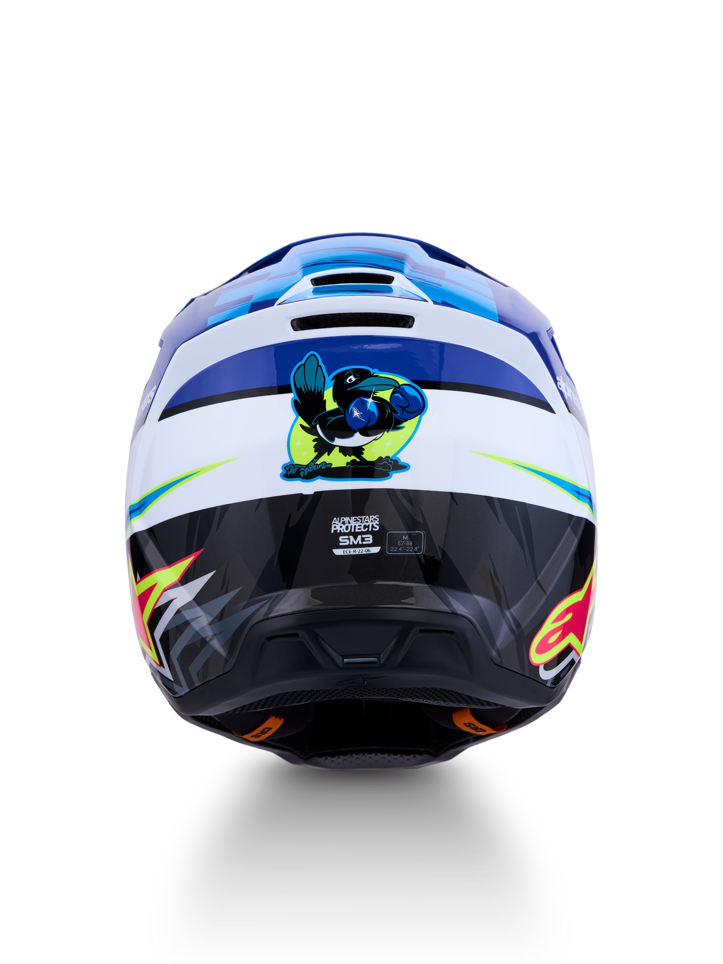 Alpinestars S-M3 Falcon Helm ECE 22.06 Blauw Wit Zwart Roze Fluo Geel Fluo