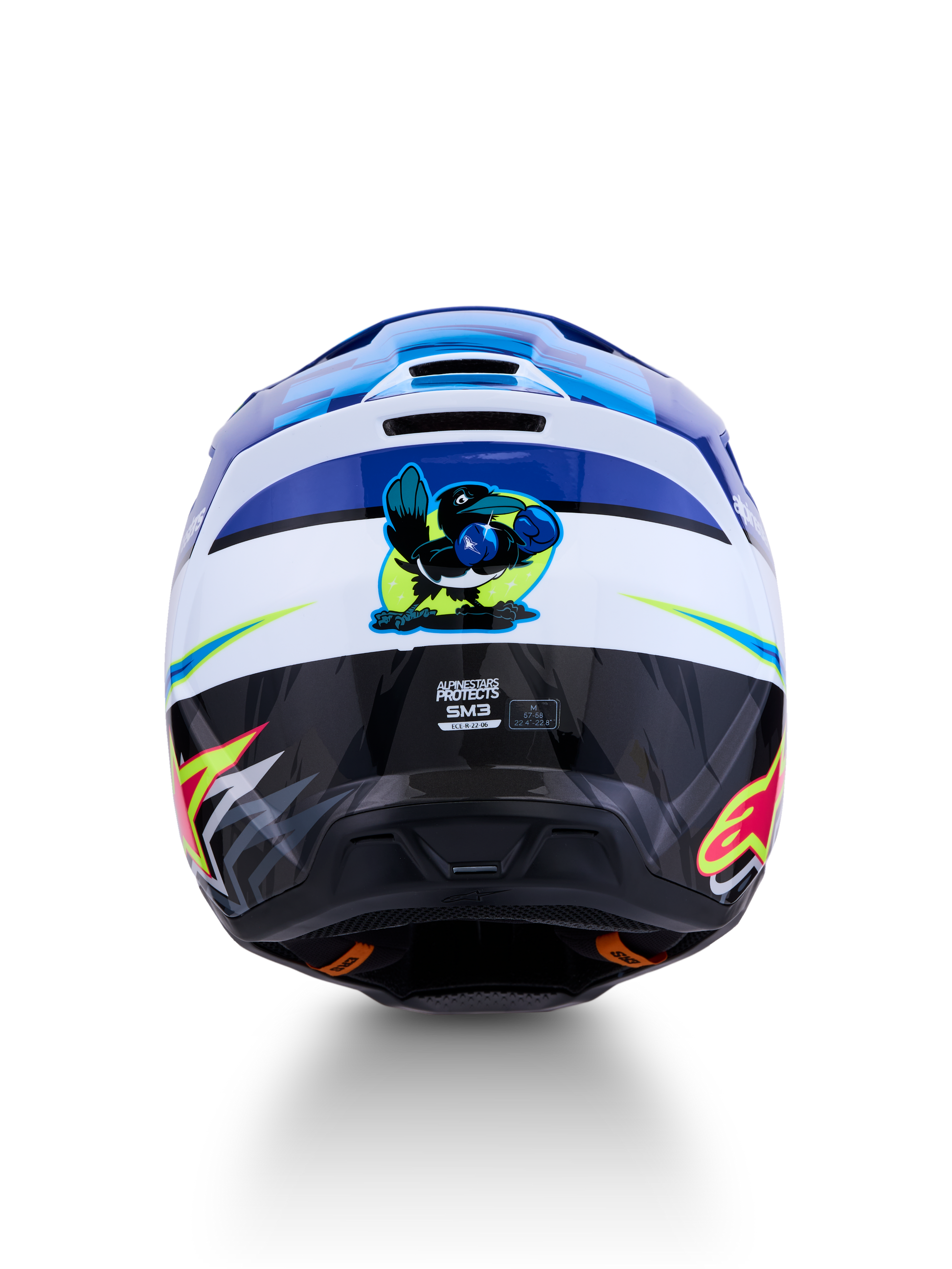 Alpinestars S-M3 Falcon Helm ECE 22.06 Blauw Wit Zwart Roze Fluo Geel Fluo