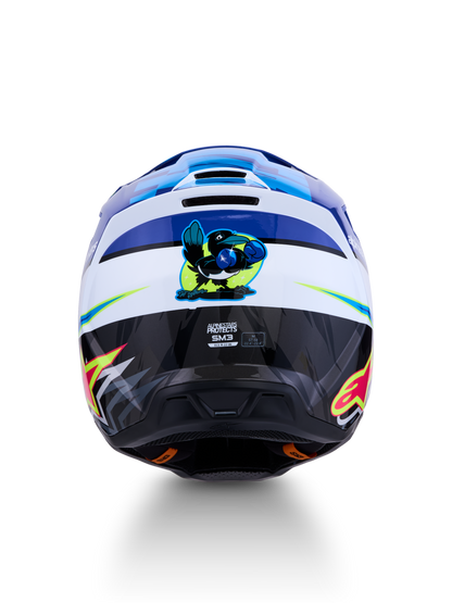 Alpinestars S-M3 Falcon Helm ECE 22.06 Blauw Wit Zwart Roze Fluo Geel Fluo