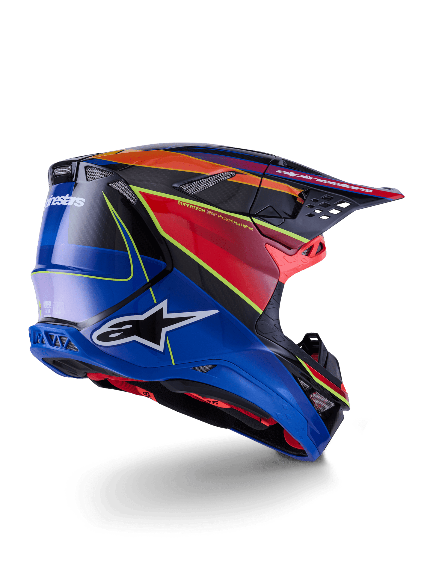 Alpinestars Supertech M10 Era Helm fluoreszierend glänzend Blau Rot Gelb - MxProStoreParts