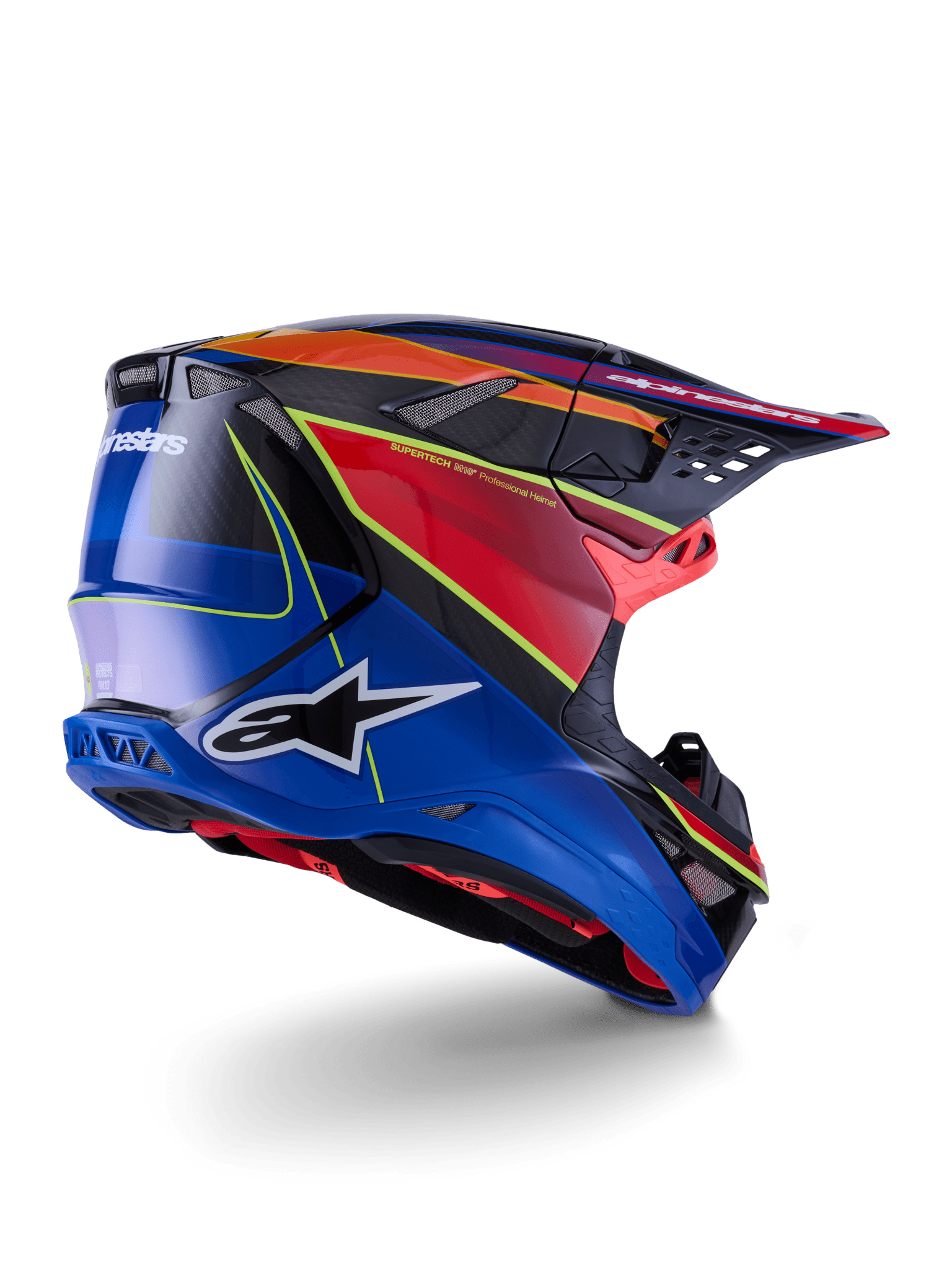 Alpinestars Supertech M10 Era Helm fluoreszierend glänzend Blau Rot Gelb - MxProStoreParts