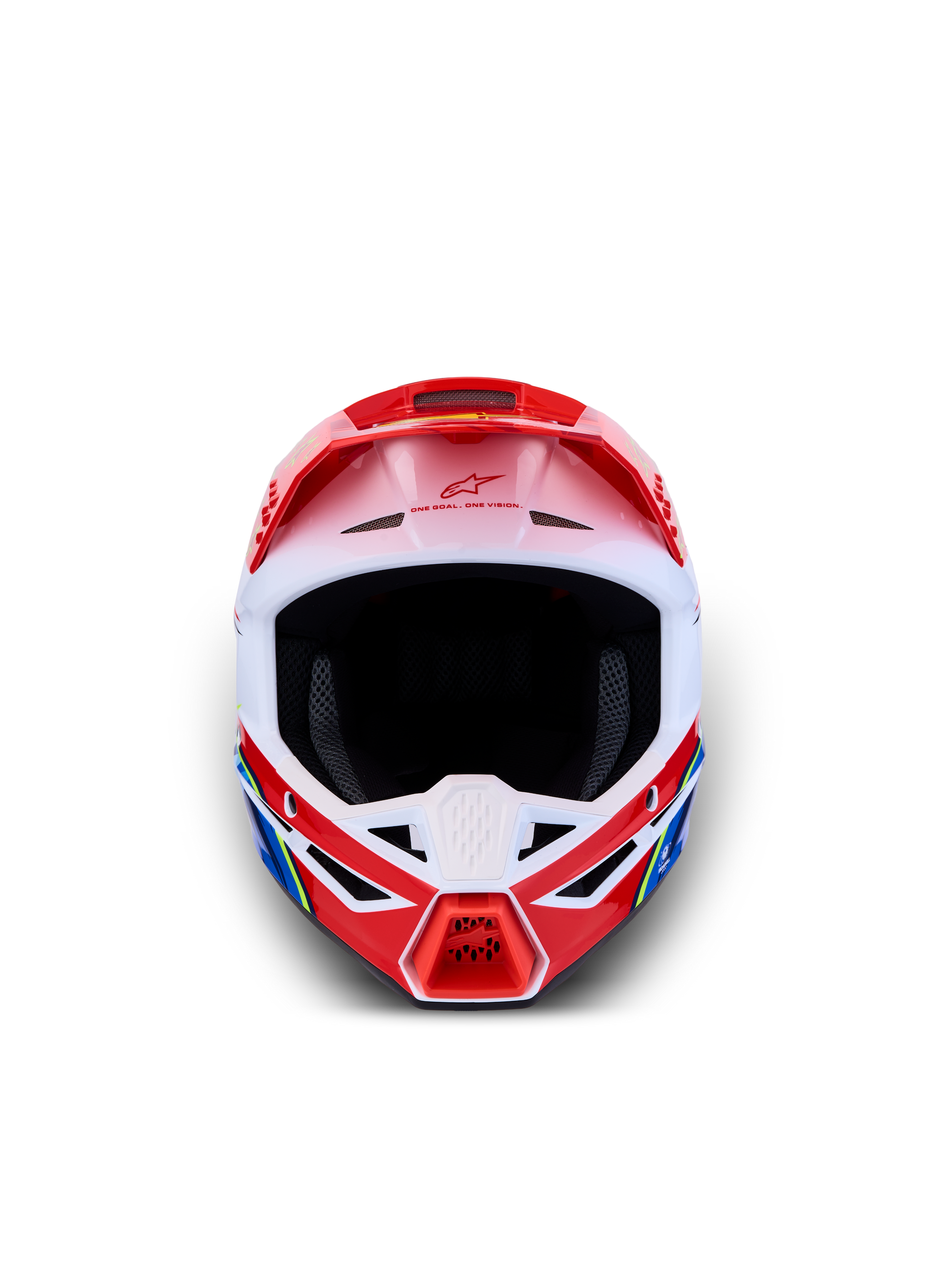 Alpinestars Jeugd S-M3 Falcon Helm ECE 22.06 Rood Fluor Wit Blauw Geel Fluor Glans