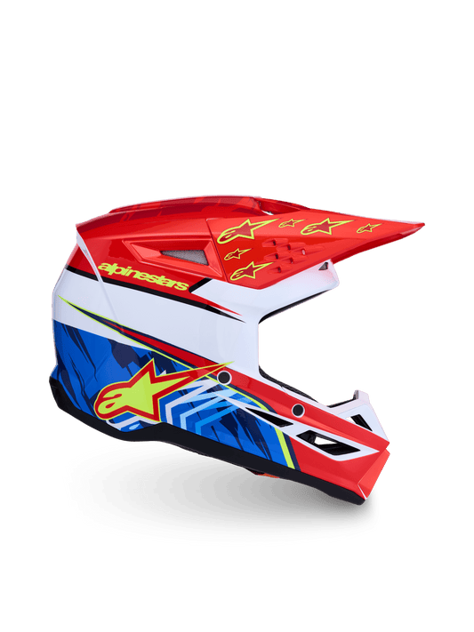 Alpinestars Jeugd S-M3 Falcon Helm ECE 22.06 Rood Fluor Wit Blauw Geel Fluor Glans - MxProStoreParts