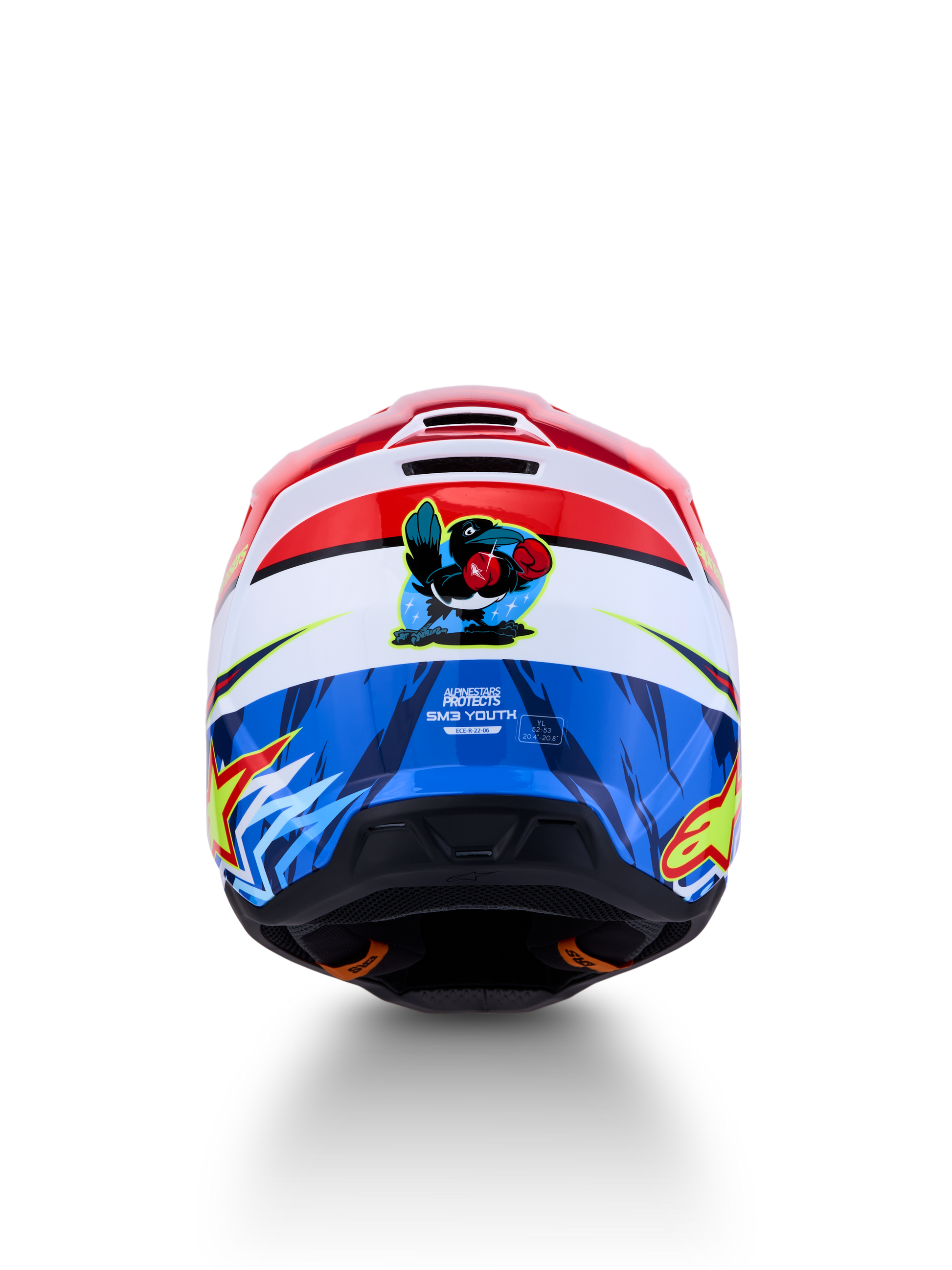 Alpinestars Jeugd S-M3 Falcon Helm ECE 22.06 Rood Fluor Wit Blauw Geel Fluor Glans