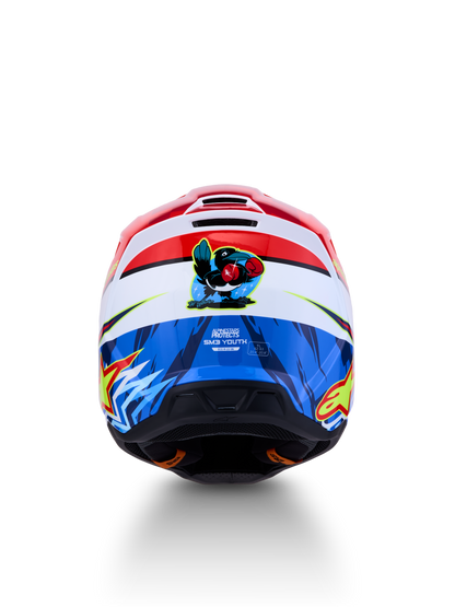Alpinestars Jeugd S-M3 Falcon Helm ECE 22.06 Rood Fluor Wit Blauw Geel Fluor Glans