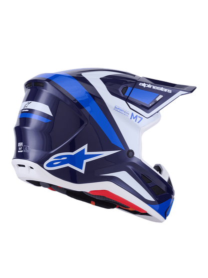 Alpinestars S-M7 Rise Aerodynamischer Offroad-Helm Blau-Weiß Glänzend - MxProStoreParts