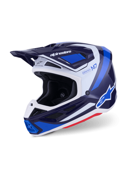 Alpinestars S - M7 Rise Aerodynamischer Offroad-Helm Blau-Weiß Glänzend - MxProStoreParts