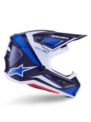 Alpinestars S-M7 Rise Casque tout-terrain aérodynamique bleu-blanc brillant