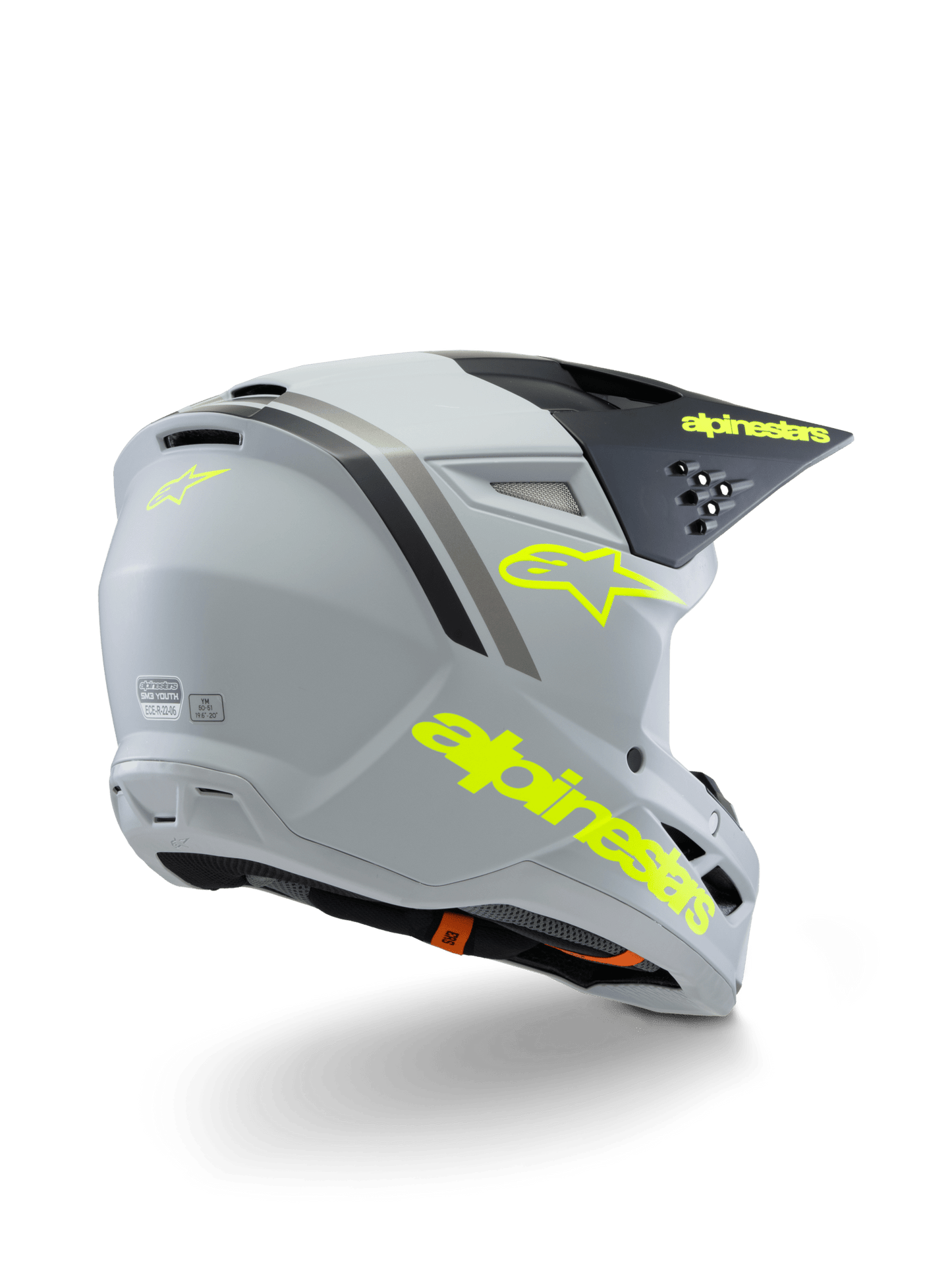 Alpinestars S-M3 Jugendhelm Radium Grau Schwarz Gelb Fluoro Matt - MxProStoreParts