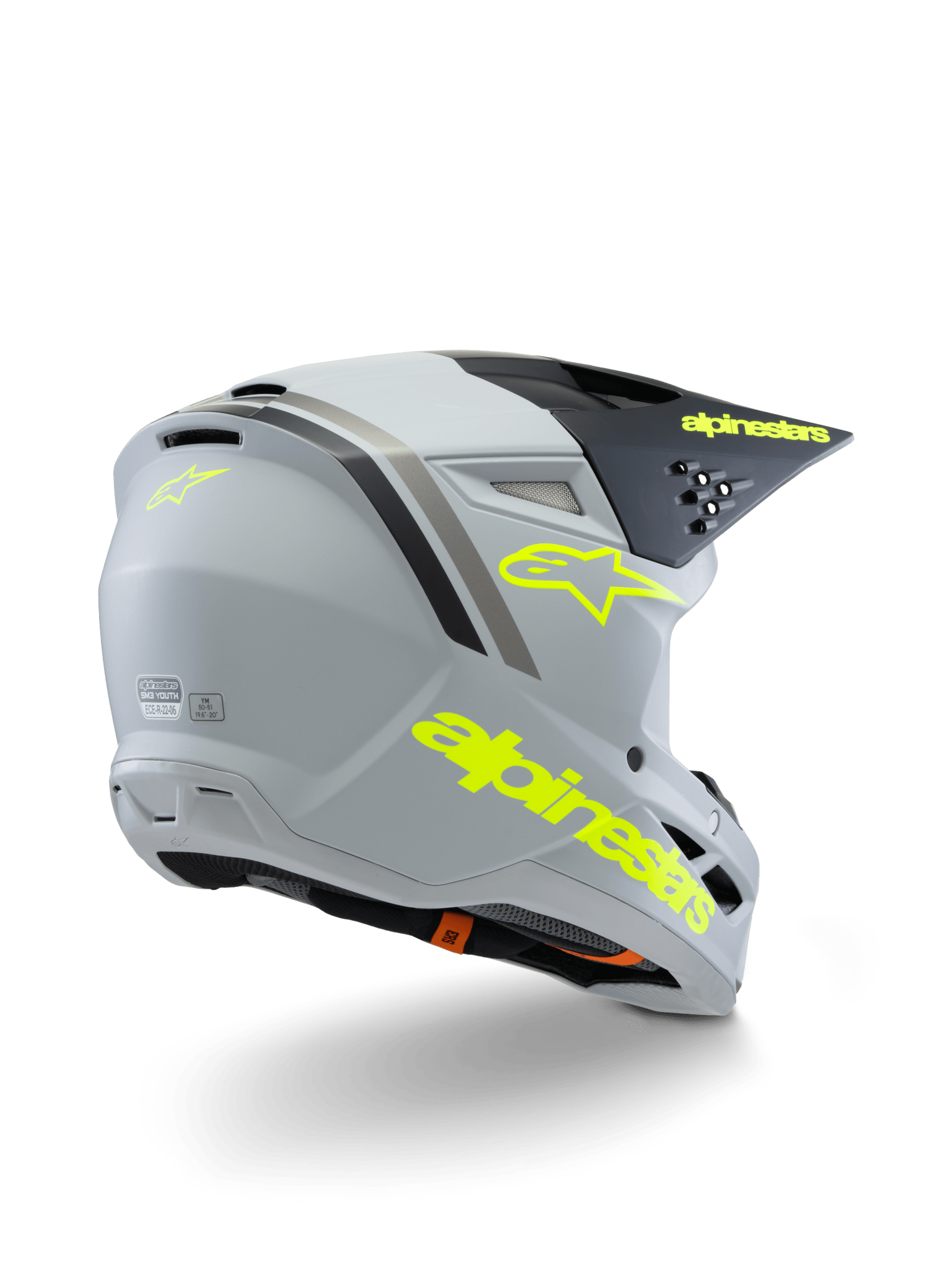 Alpinestars S-M3 Jugendhelm Radium Grau Schwarz Gelb Fluoro Matt - MxProStoreParts