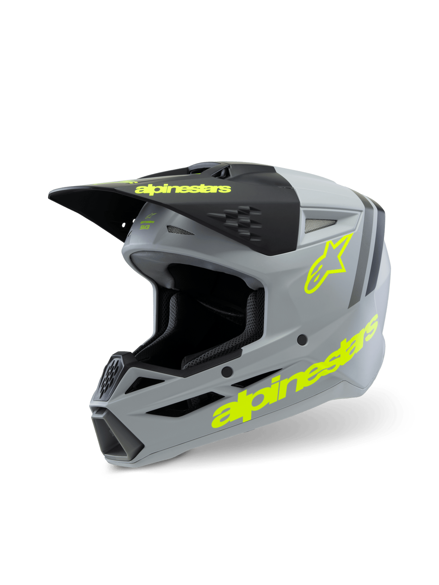 Alpinestars S-M3 Jugendhelm Radium Grau Schwarz Gelb Fluoro Matt - MxProStoreParts