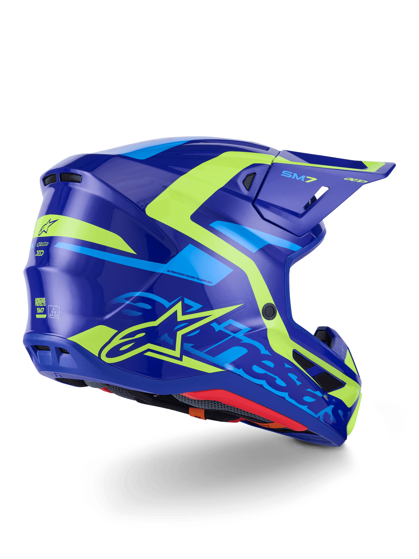 Alpinestars S - M7 Deed Helm ECE 22.06 Blau und Gelb Fluoreszierend Glänzend - MxProStoreParts