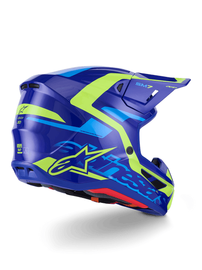 Alpinestars S - M7 Deed Helm ECE 22.06 Blau und Gelb Fluoreszierend Glänzend - MxProStoreParts