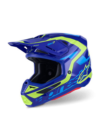 Alpinestars S - M7 Deed Helm ECE 22.06 Blau Gelb Fluoreszierend Glänzend - MxProStoreParts