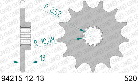 AFAM voortandwiel 12 tands staal TM EN 125 01-18 & EN 144 07-17 & MX 125 03-18 & MX 144 08-18