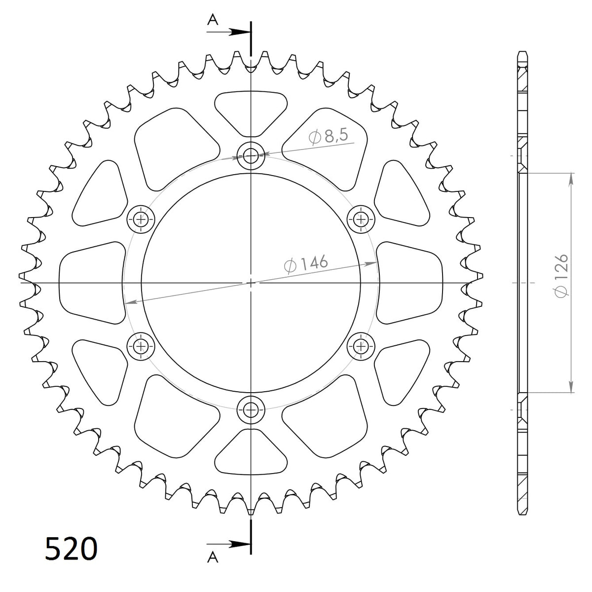 Supersprox Alu Rear sprocket SU RM125/250/450 Black 50