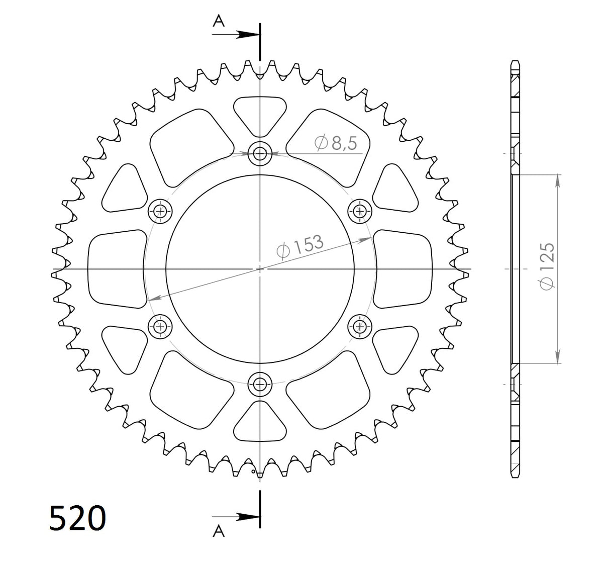 Fabrikantillustratie: Supersprox Rear Sprocket Alu RAL-210:53 Black – RAL-210:53-BLK