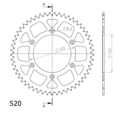 Fabrikantillustratie: Supersprox Rear Sprocket Alu RAL-210:53 Black – RAL-210:53-BLK