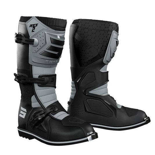 Shot Race Race 2 Motocross-Stiefel für Erwachsene, Schwarz/Grau