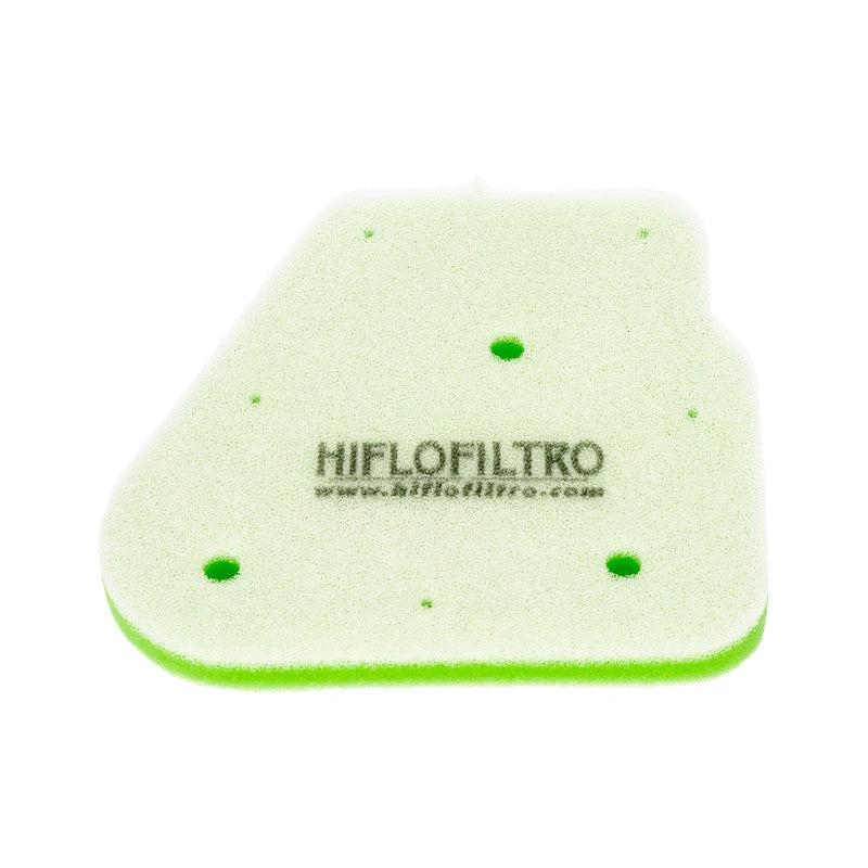 HiFlo air filter HFA4001DS with white foam element and neon-green edge, HiFloFiltro branding