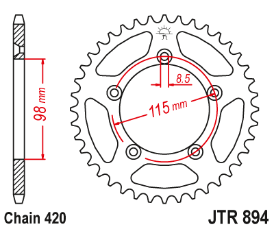 JT Rear Alu Sprocket 7075 T6 Black JTA894.46BLK