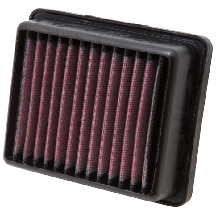 K&N motorcycle air filter for Duke 125/200, red pleated element in black frame.
