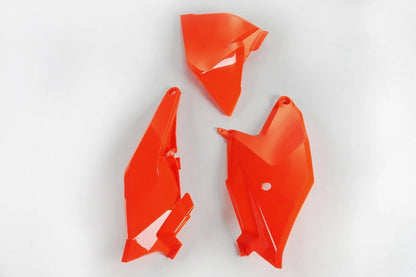 UFO zijnummerborden + Luchtfilterkap Fluor Oranje KTM SX 85 2018 - & Gas Gas MC 85 2021 - MxProStoreParts