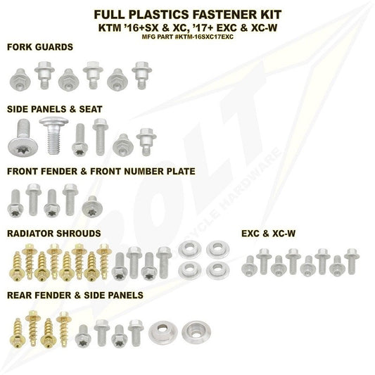 Bolt Volledige plastic set schroeven set KTM SX 125/150/250 19- & SX-F 250/350/450 19- & EXC 250/300 20- & EXC-F 250/350/450/500 20-