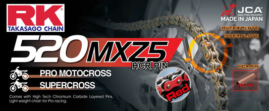 RK 520MXZ5 Offroad Pro chain by RK Japan, red connect-link, HCR pin