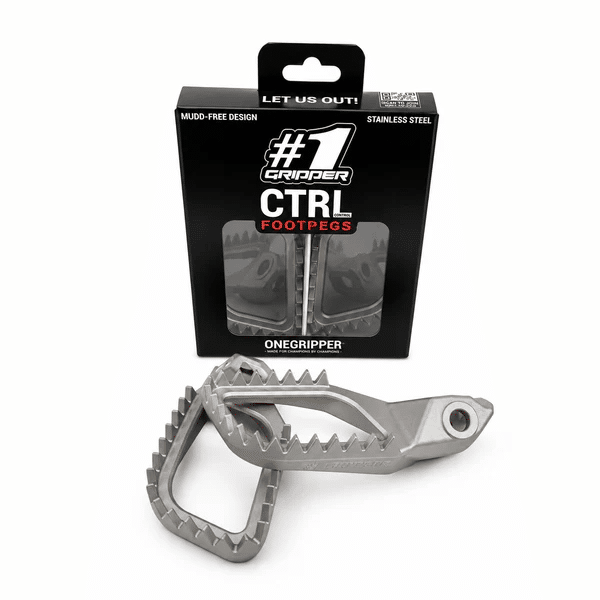 Onegripper V2 CTRL RVS voetsteunen #1 KTM SX/SX-F 125/150/250/300/350/450 2023- & Husqvarna TC/FC 125/150/250/350/450 2023- & Gas Gas MC/MC-F 125-450 2024- ( 5 mm down / 5 mm back )