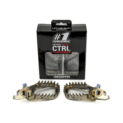 Onegripper Ti-CTRL Mud-Free Titanium footpegs #1 60mm Honda CR 125R/250R 02-07 & CRF 250R 04- & CRF 250X 04- & CRF 250RX 19 & CRF 450R 02- & CRF 450RX 17- & CRF 450X 05- & Kawasaki KX 250F/450F 2006- ( -5 mm down / -5 mm back ) - MxProStoreParts