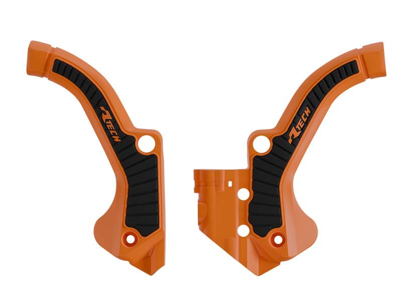 Racetech frame beschermers oranje / zwart KTM SX 65 2024- & Husqvarna TC 65 2024- & Gas Gas MC 65 2024 - MxProStoreParts