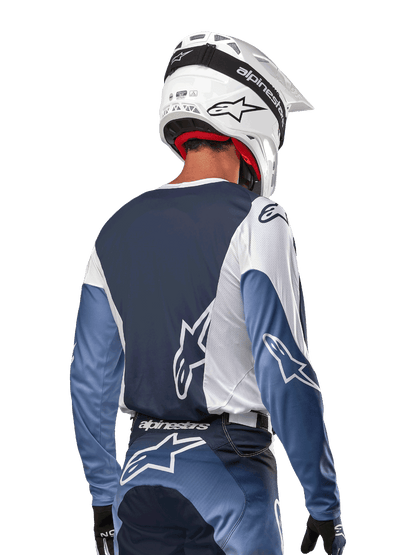 Alpinestars 2024 Racer Hoen Trikot atmungsaktiv Weiß/Dunkelmarine/Hellblau - MxProStoreParts