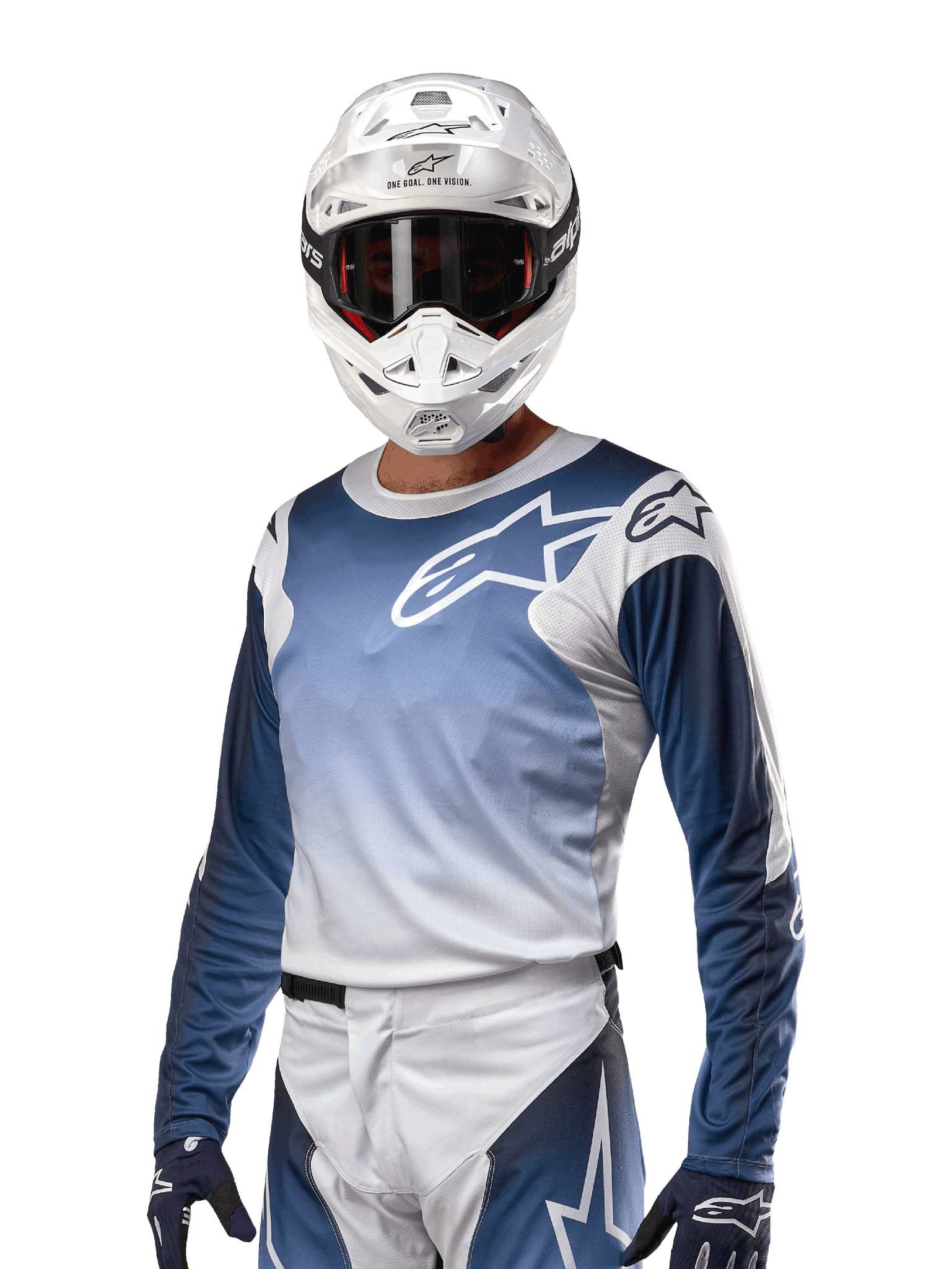 Alpinestars 2024 Racer Hoen Trikot atmungsaktiv Weiß/Dunkelblau/Hellblau - MxProStoreParts