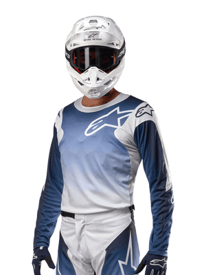Alpinestars 2024 Camiseta Racer Hoen Transpirable Blanco/Azul Marino Oscuro/Azul Claro