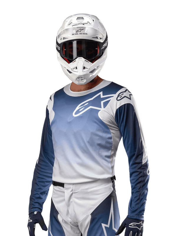 Alpinestars 2024 Racer Hoen Trikot atmungsaktiv Weiß/Dunkelblau/Hellblau - MxProStoreParts