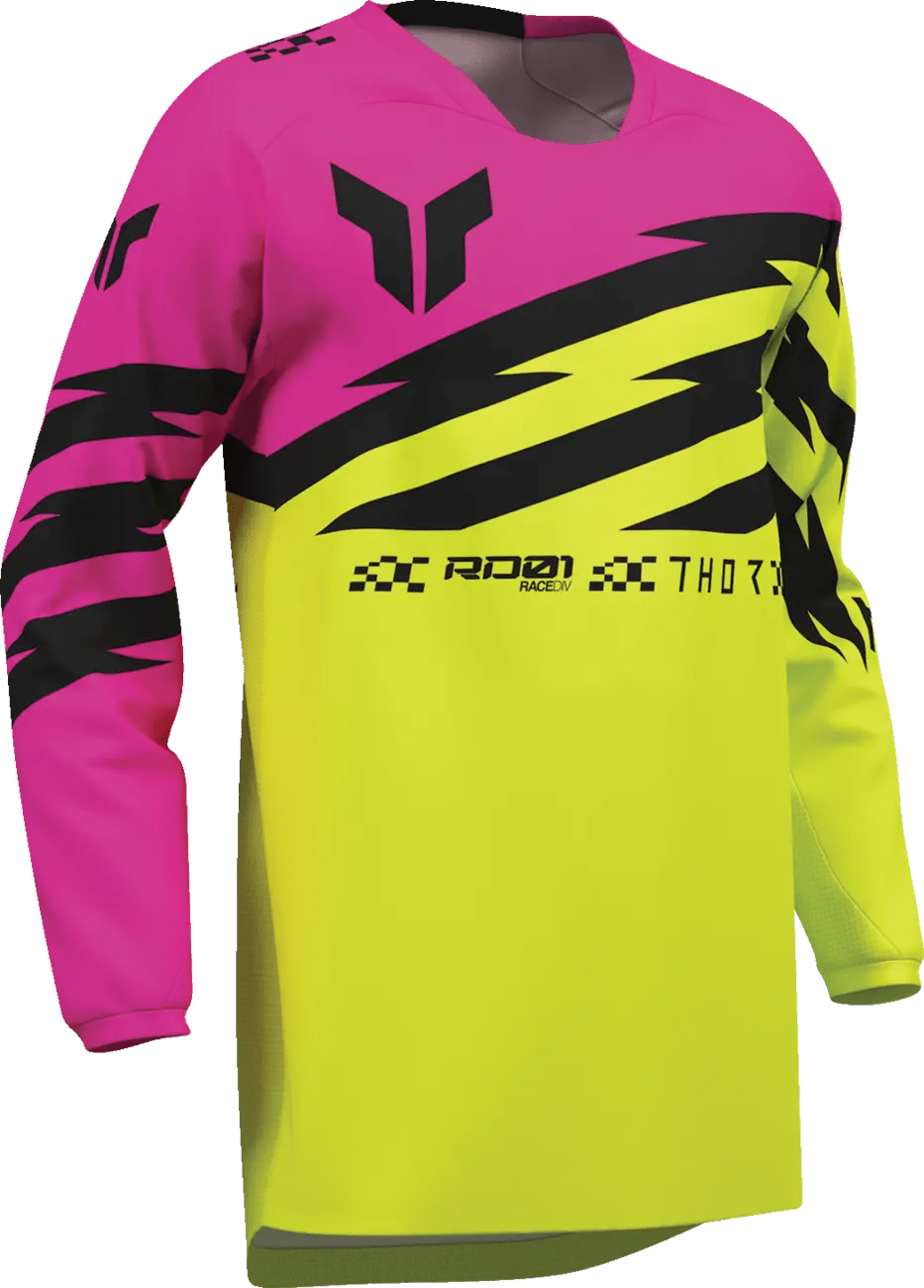 THOR Jeugd Launchmode Shockie crossshirt – Zwart/Fluorgeel/Fuchsia