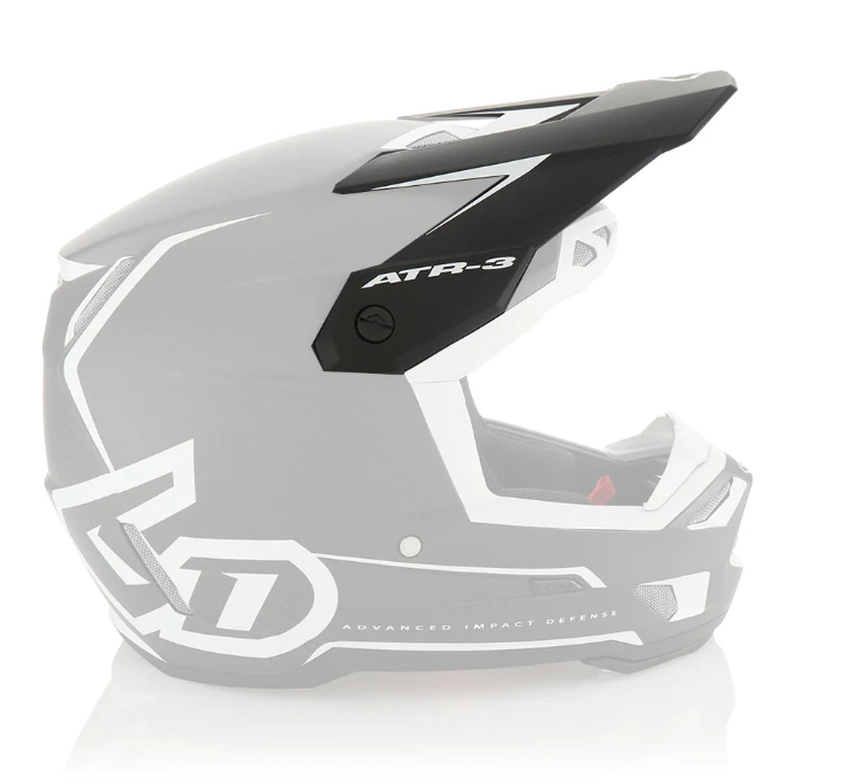 Montagevoorbeeld van de helmklep; helm niet inbegrepen: 6D Helmet ATR-3 Visor Solid Gloss Black/White – 09072-8032