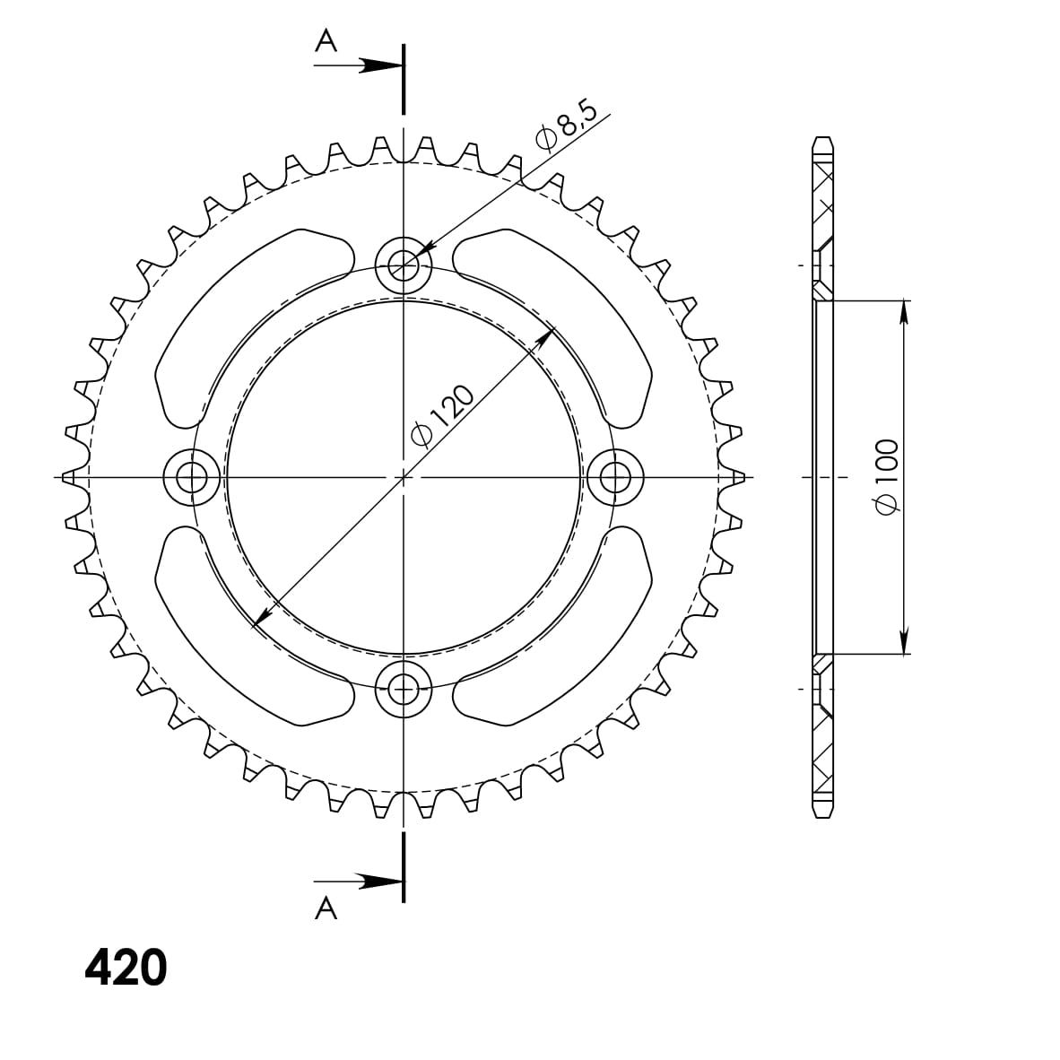 Technische illustratie: Supersprox Rear Sprocket Alu RAL-6622:47 Blue; uitvoering volgens artikelgegevens