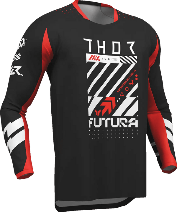 THOR Jeugd Launchmode Futura crossshirt – Zwart/Rood/Wit