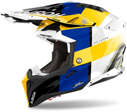 Airoh Aviator 3 Monarch Motocross Helmet Blue White Yellow - MxProStoreParts