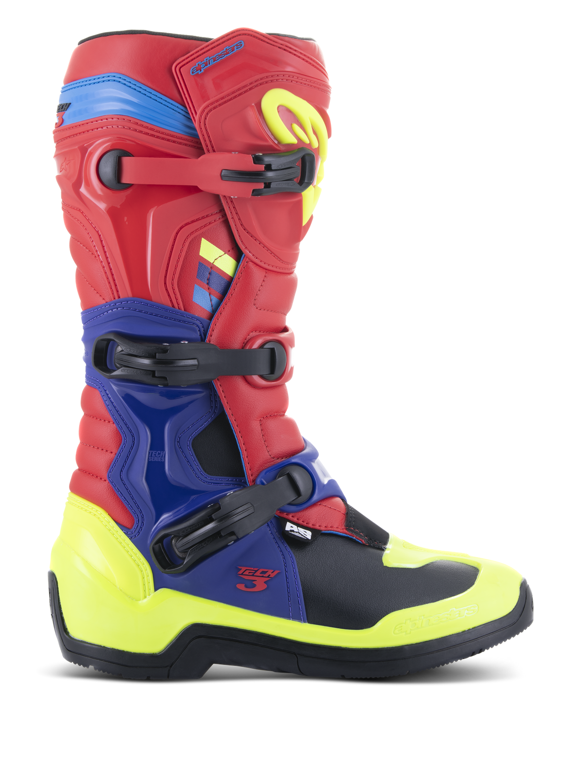 Alpinestars Tech 3 Laarzen – Helderrood donkerblauw geel fluo