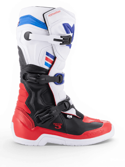 Alpinestars Tech 3 Laarzen – Wit helder rood donkerblauw